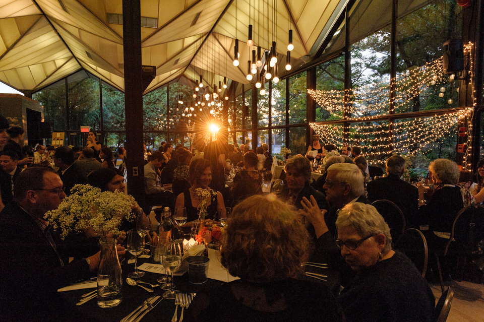 Wedding guests toast at La Toundra wedding venue