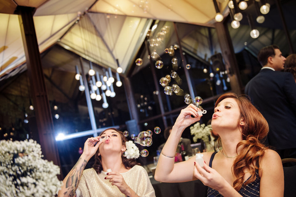 Guests blowing bubbles at La Toundra wedding