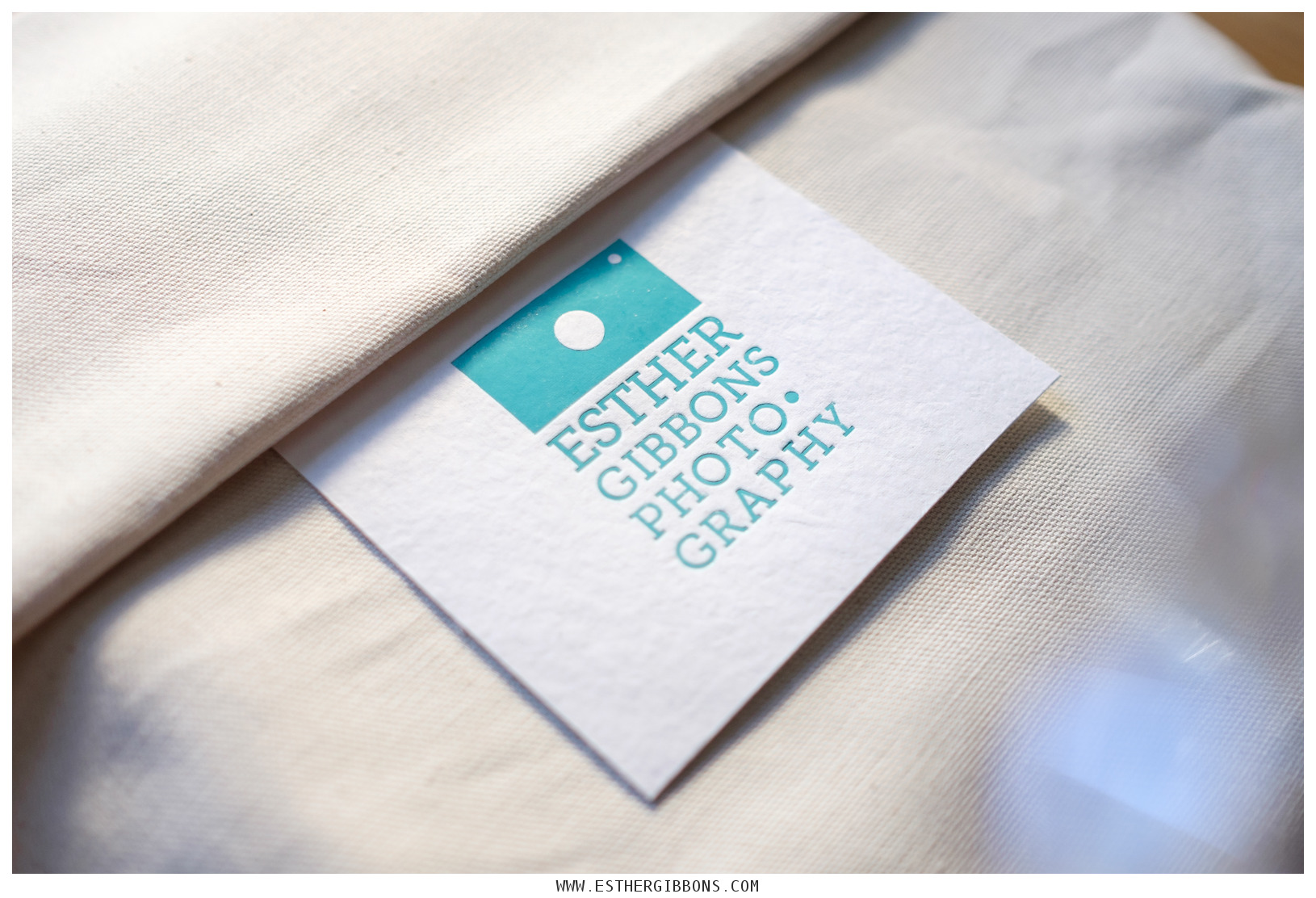 Close up of Esther Gibbons Photography logo on album