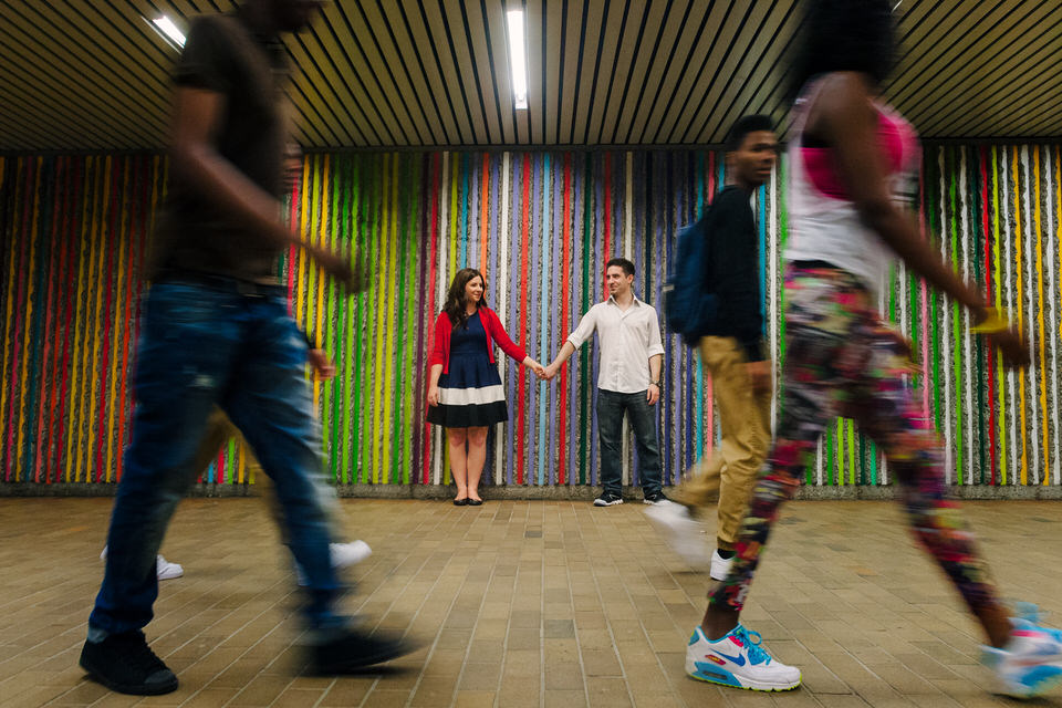 Passers-by frame these engagement photos in Montreal’s underground city