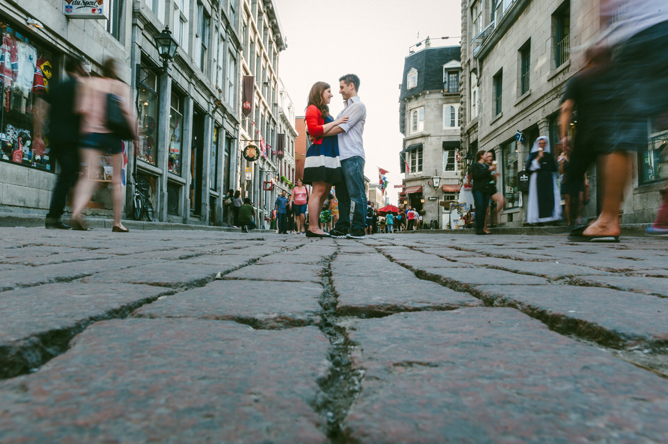 Engagement photo on cobblestone street