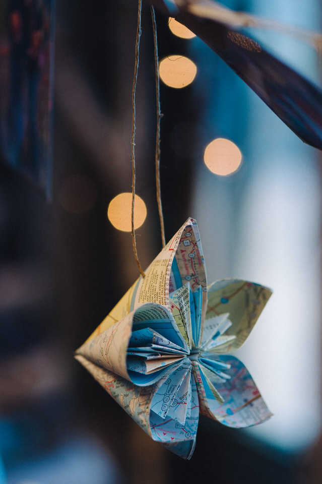 Origami flower folded from a map