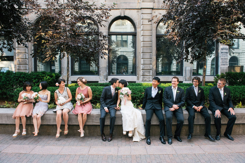 Wedding party photo in Old Montreal