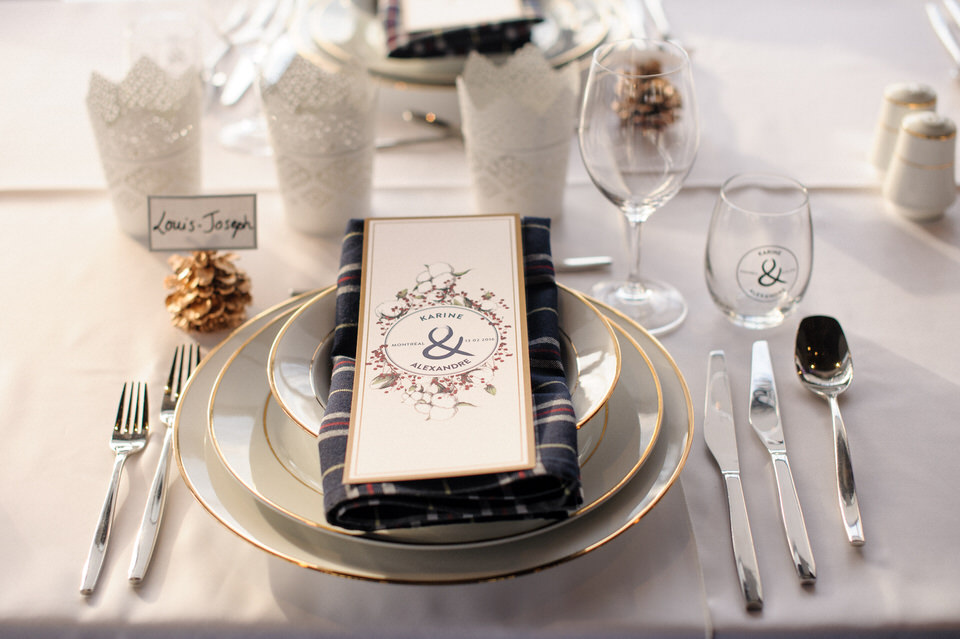 Place setting at winter wedding