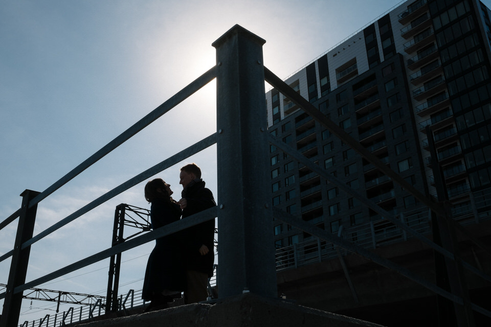 Silhouette of couple in urban environment