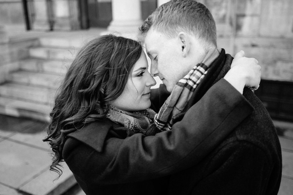 Black and white engagement portrait