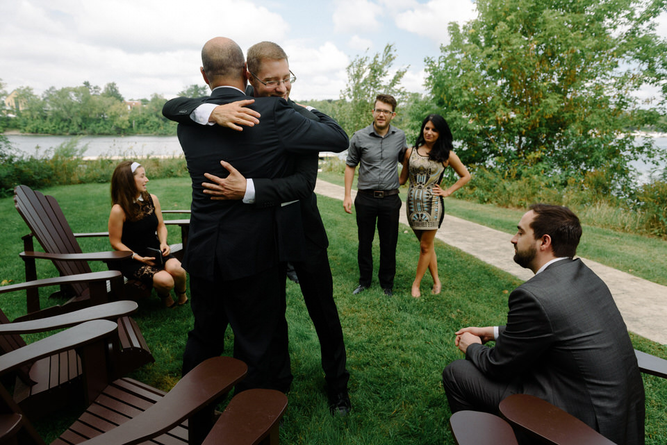 Wedding guests greeting each other