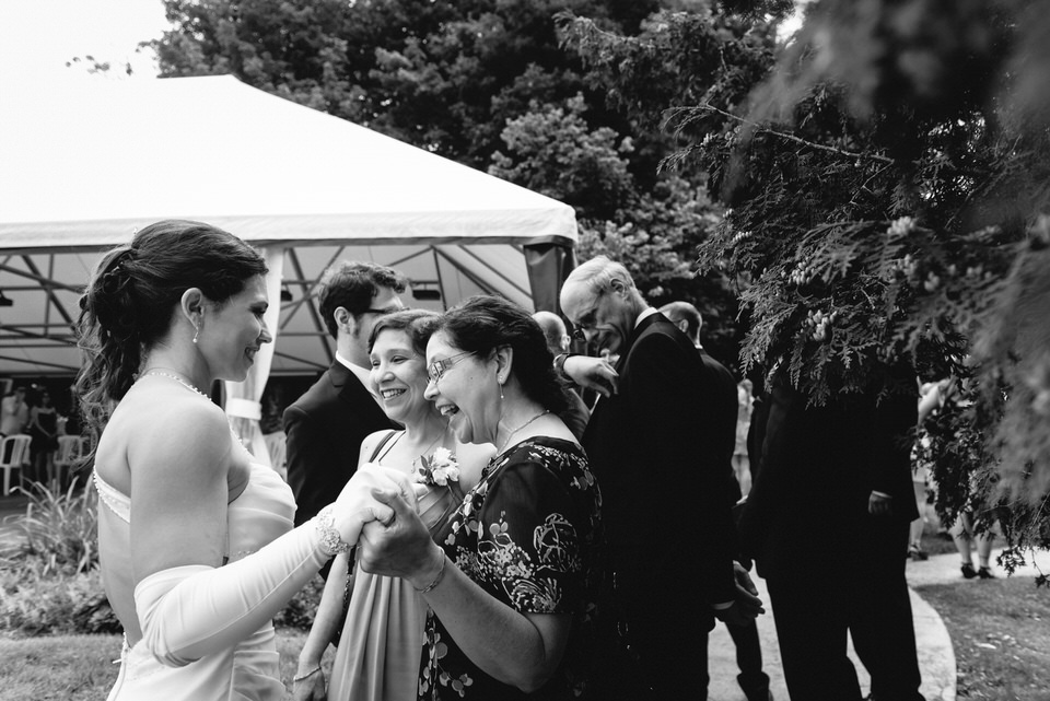 Family members congratulating bride