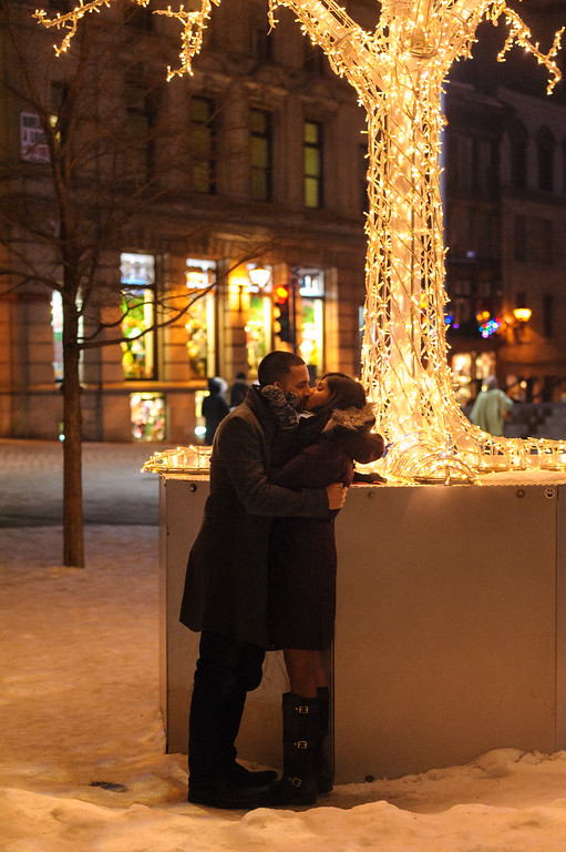 Couple kissing after proposal