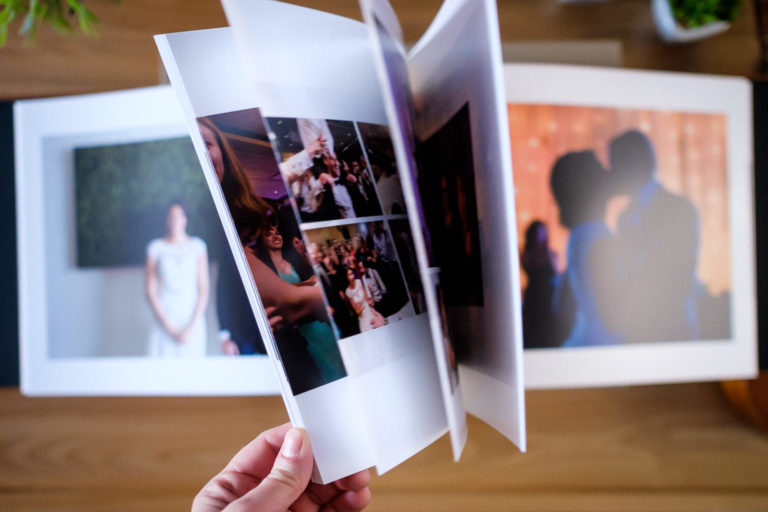 Book-style wedding album with thin pages