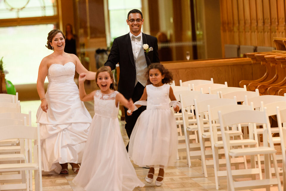 Wedding couple's grand entrance with their kids