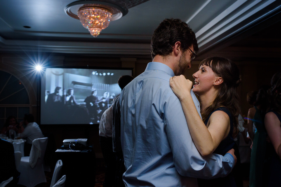 Couple dancing at wedding reception 