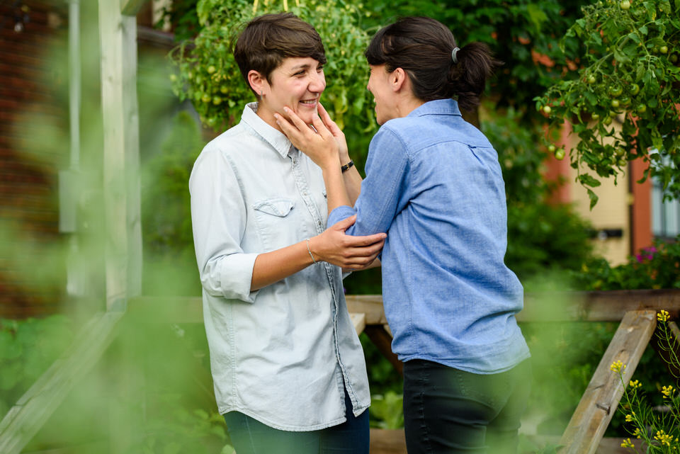 Engagement photo of lesbian couple in Montreal  