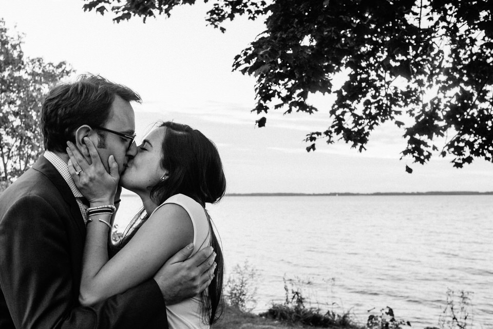 A kiss after proposal along Saint Lawrence river