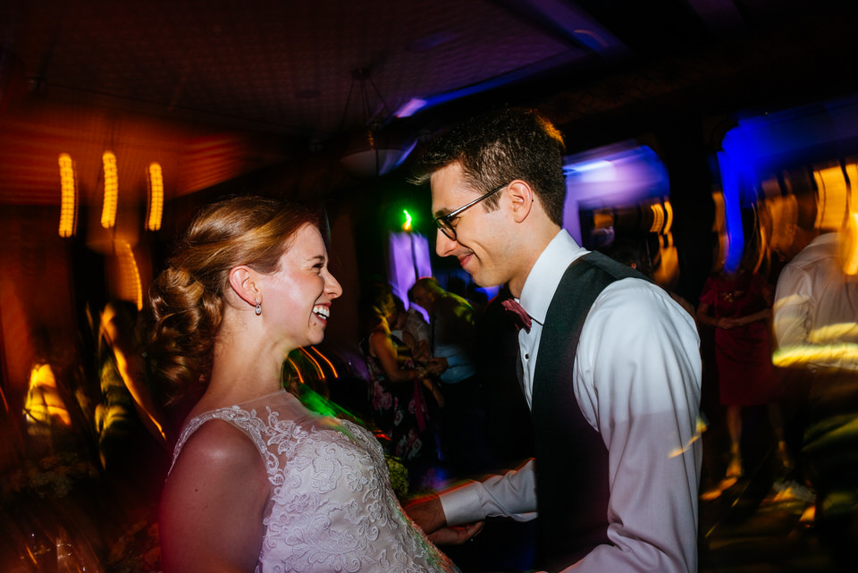 Bride and groom dancing at night wedding reception at Intercontinental Montreal