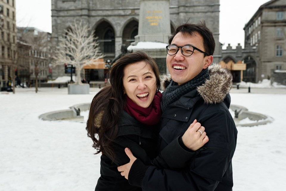 Just engaged photos after surprise proposal in Montreal