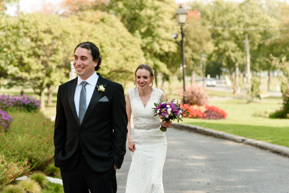 Bride walking up behind groom