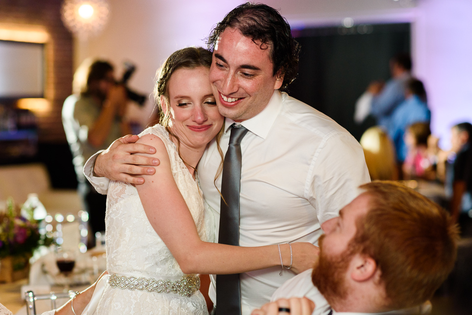 wedding couple hugging