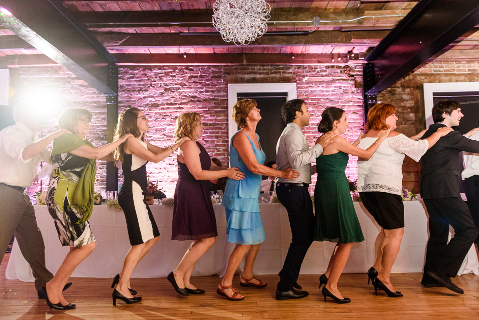 Conga line at wedding reception