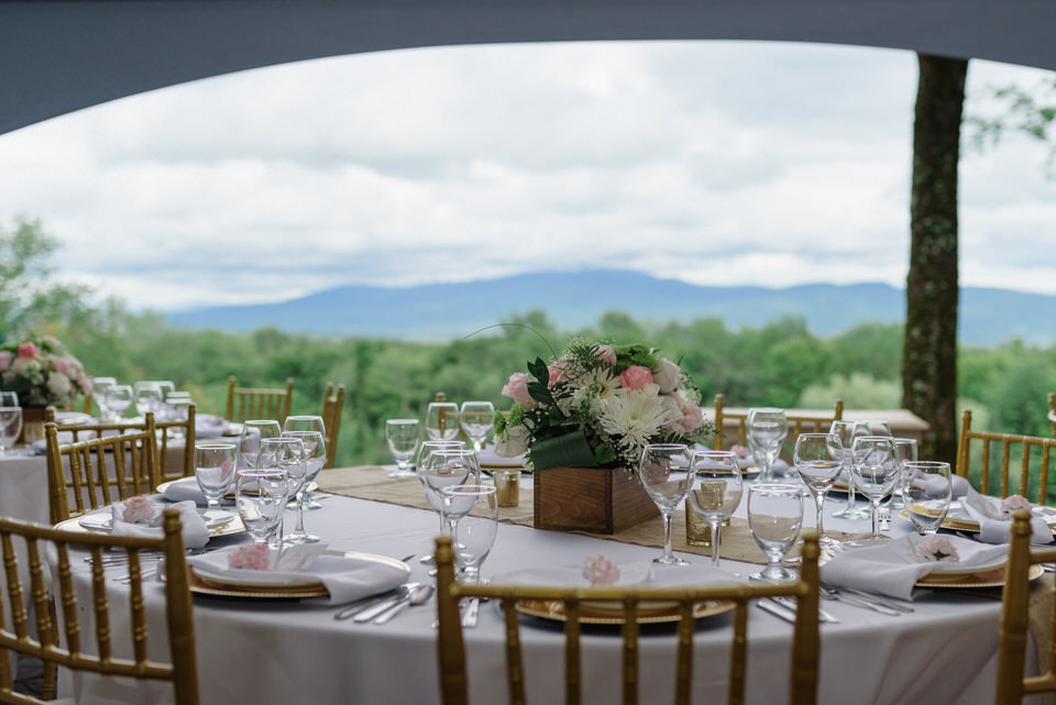 Table setting with a mountain top view of the Eastern Townships