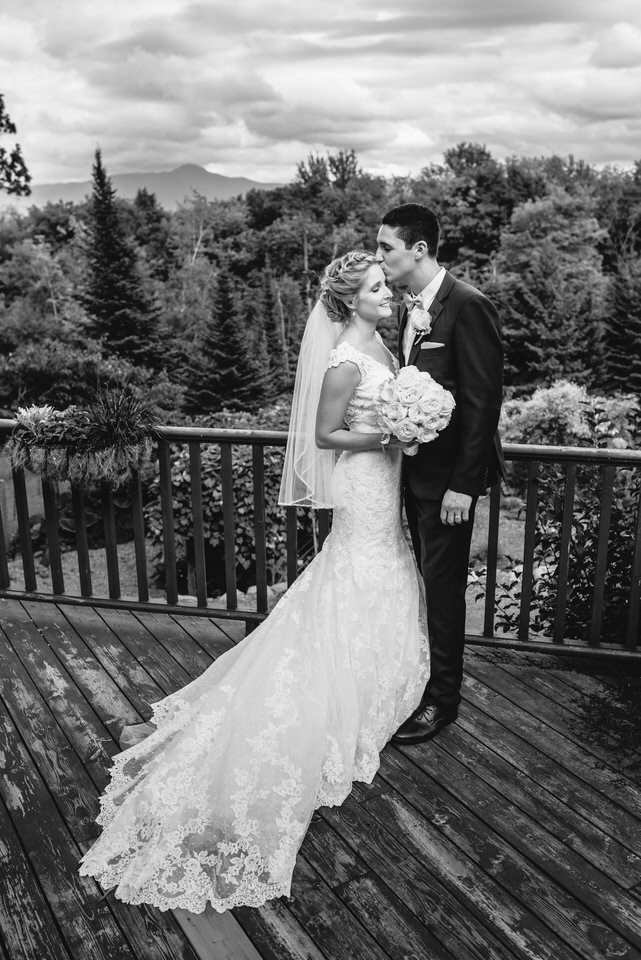 Black and white wedding portrait in Eastern Townships