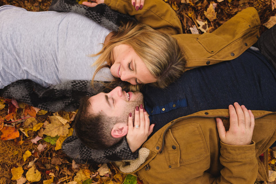 Engagement photo in fall leaves