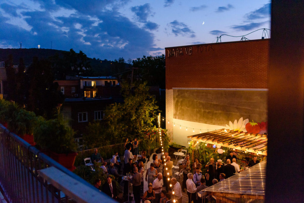 Nighttime view of Mount Royal from the wedding reception terrace