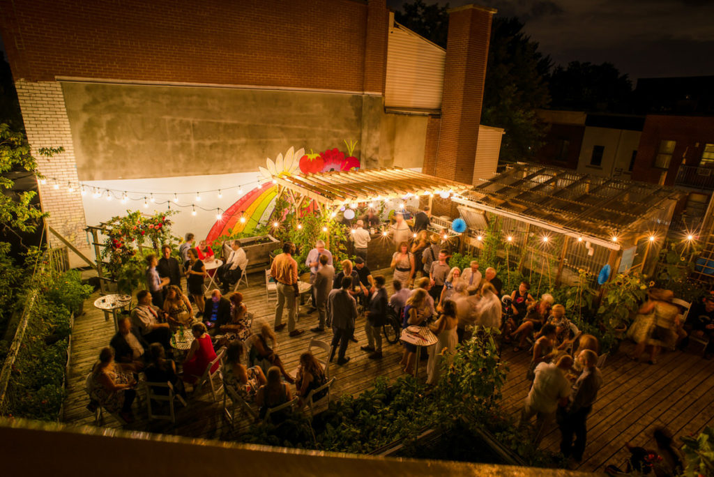 Night wedding reception on terrace of Santropol Roulant