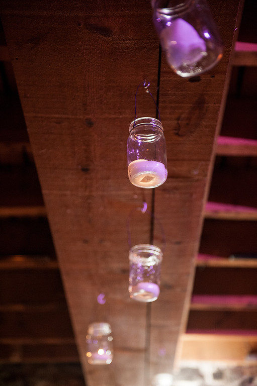 Mason jar candle holders at La Vieille Brasserie de Lachine