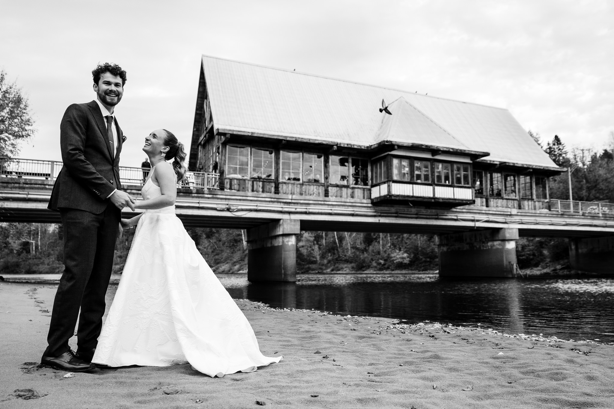 View of the Pont Couvert venue from the riverside beach in La Conception